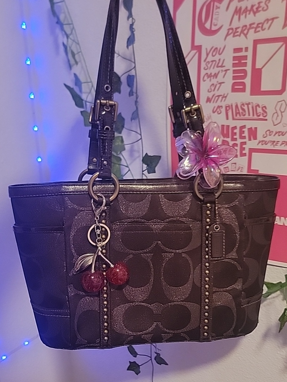 Y2k Vtg Coach Chocolate Brown Signature C Lurex Tote BEAUTIFUL!